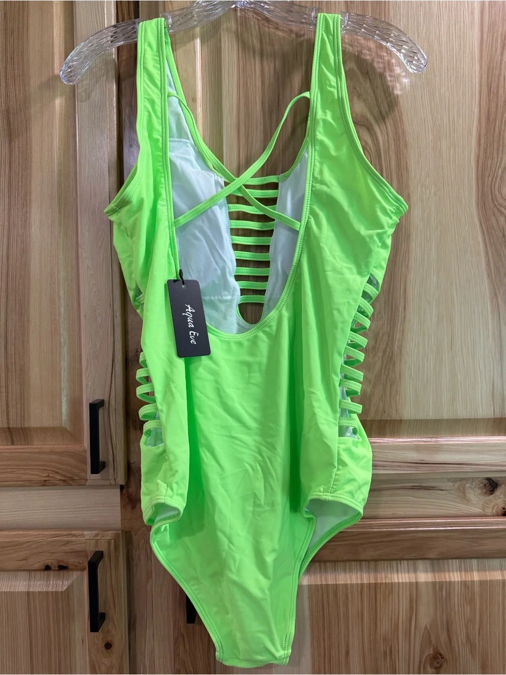 New! Aqua Eve Neon Green Women’s Steamy Feminine One-Piece Cut Out Swimsuit Sz L
